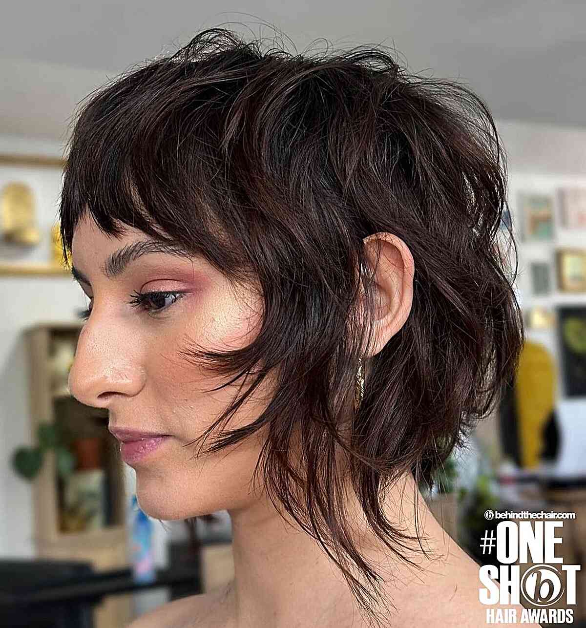 Short Wavy Shaggy Bixie with Face-Framing Layers