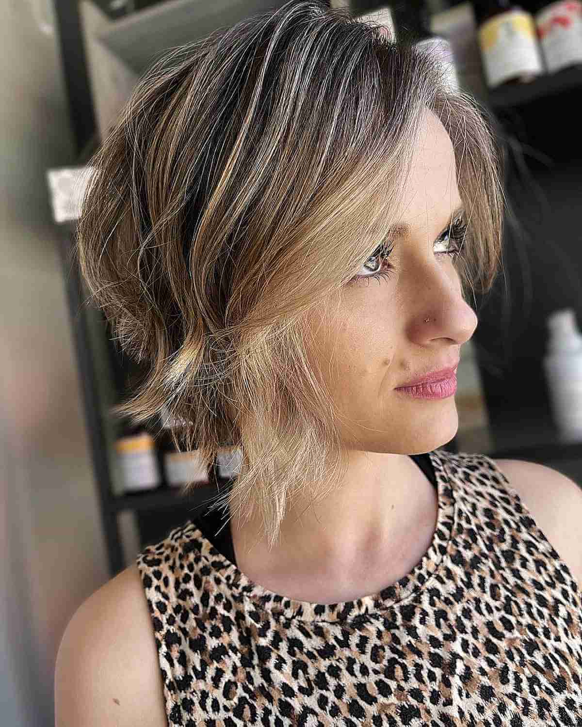 Shorter Chin-Length Layered Bob with Highlights