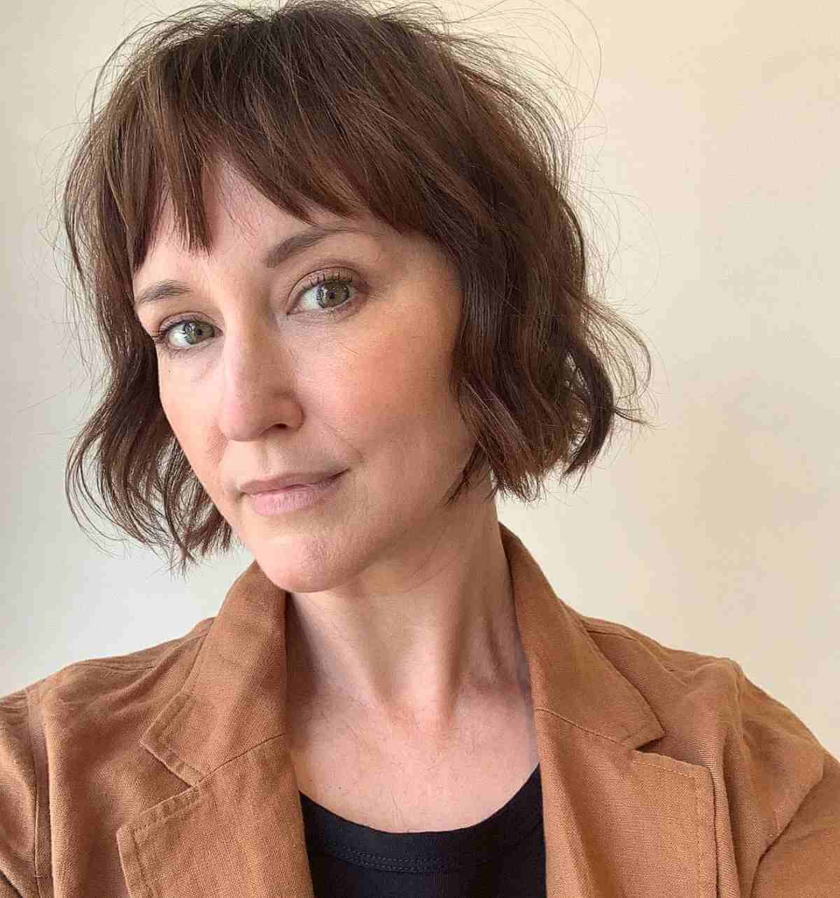 Shorter Undone Wavy Bob with Piecey Bangs