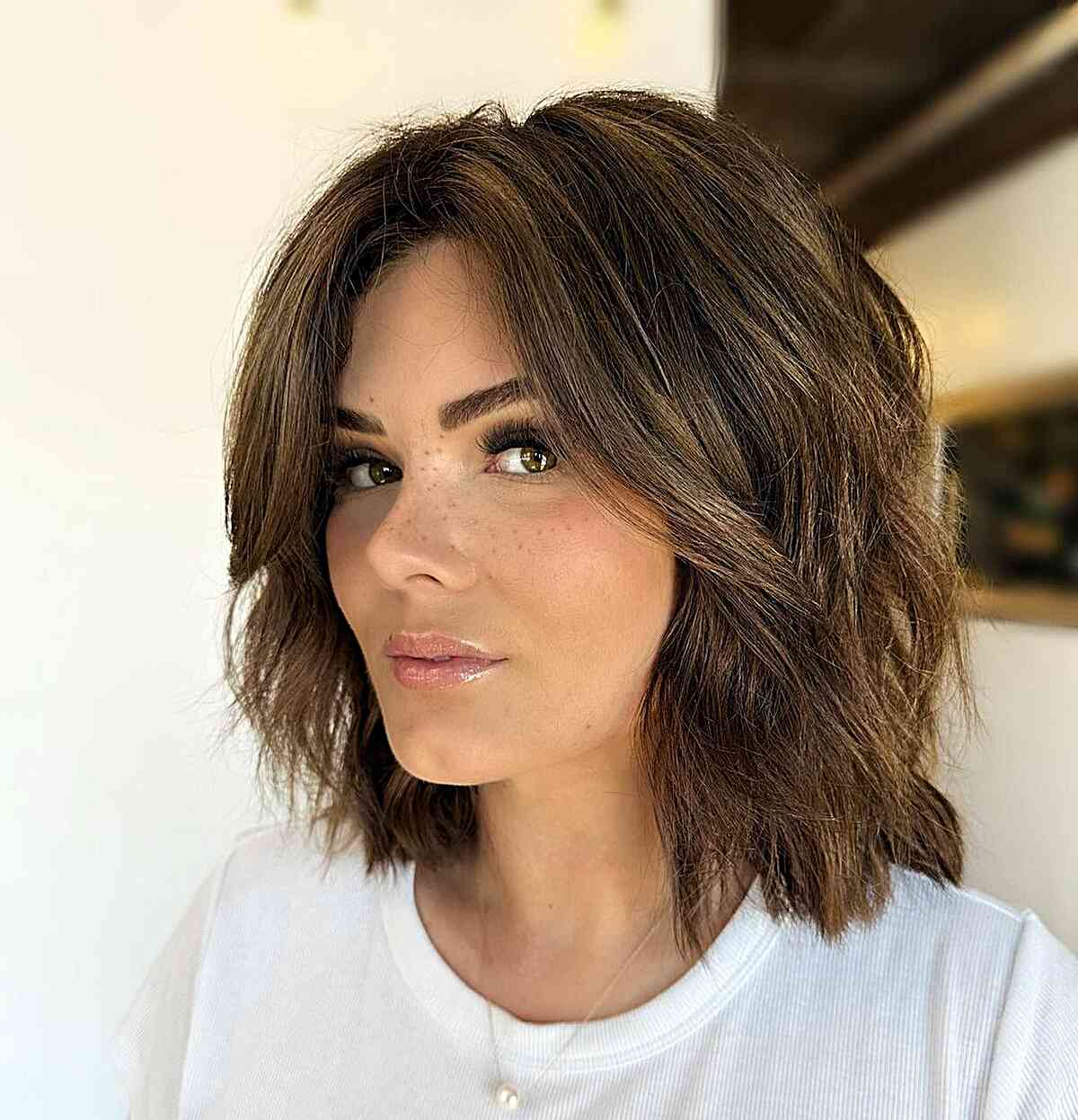 Shoulder-Length Layered Lob with No Bangs