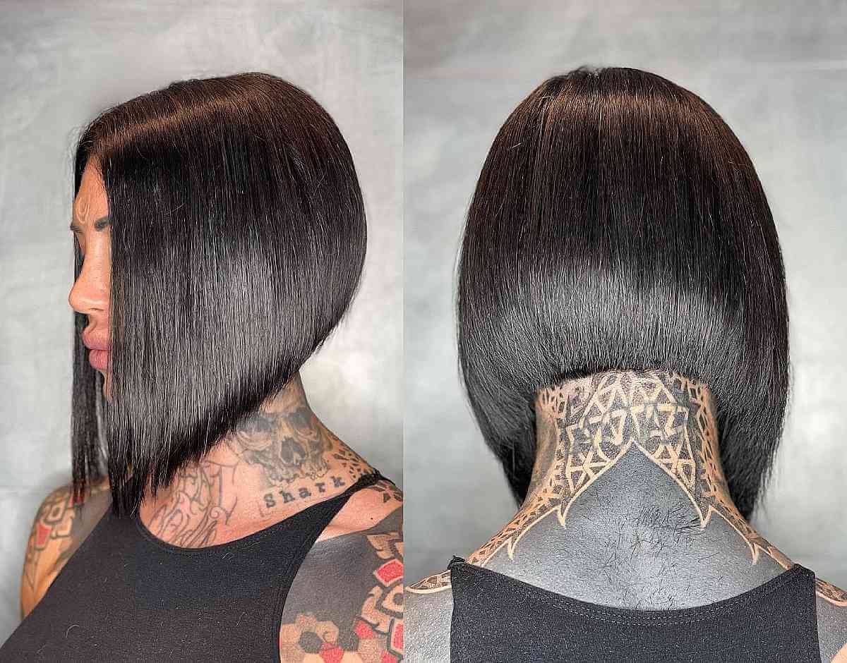 Sleek Jet Black Bob with Graduation