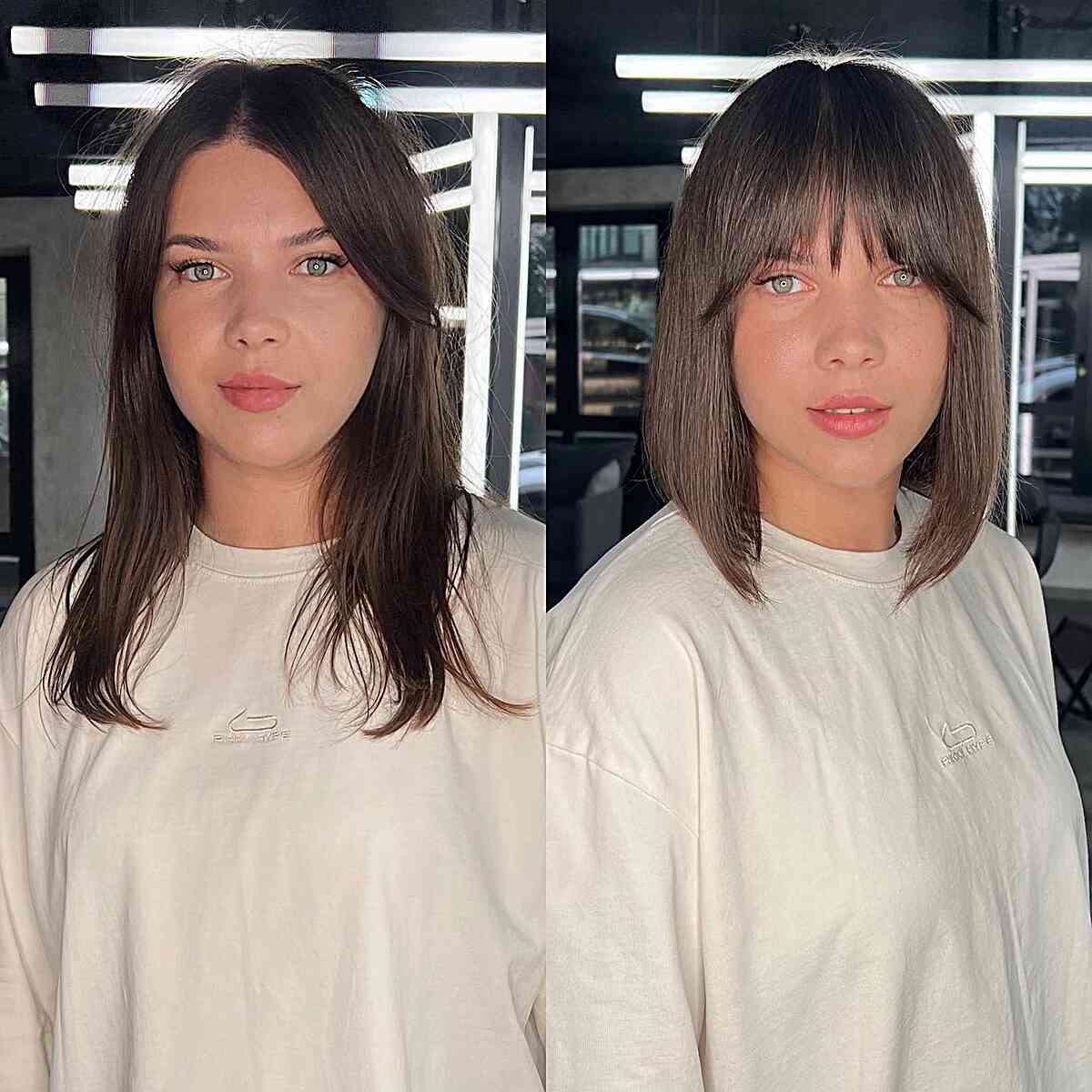 Sleek Lob with Choppy Long Bangs