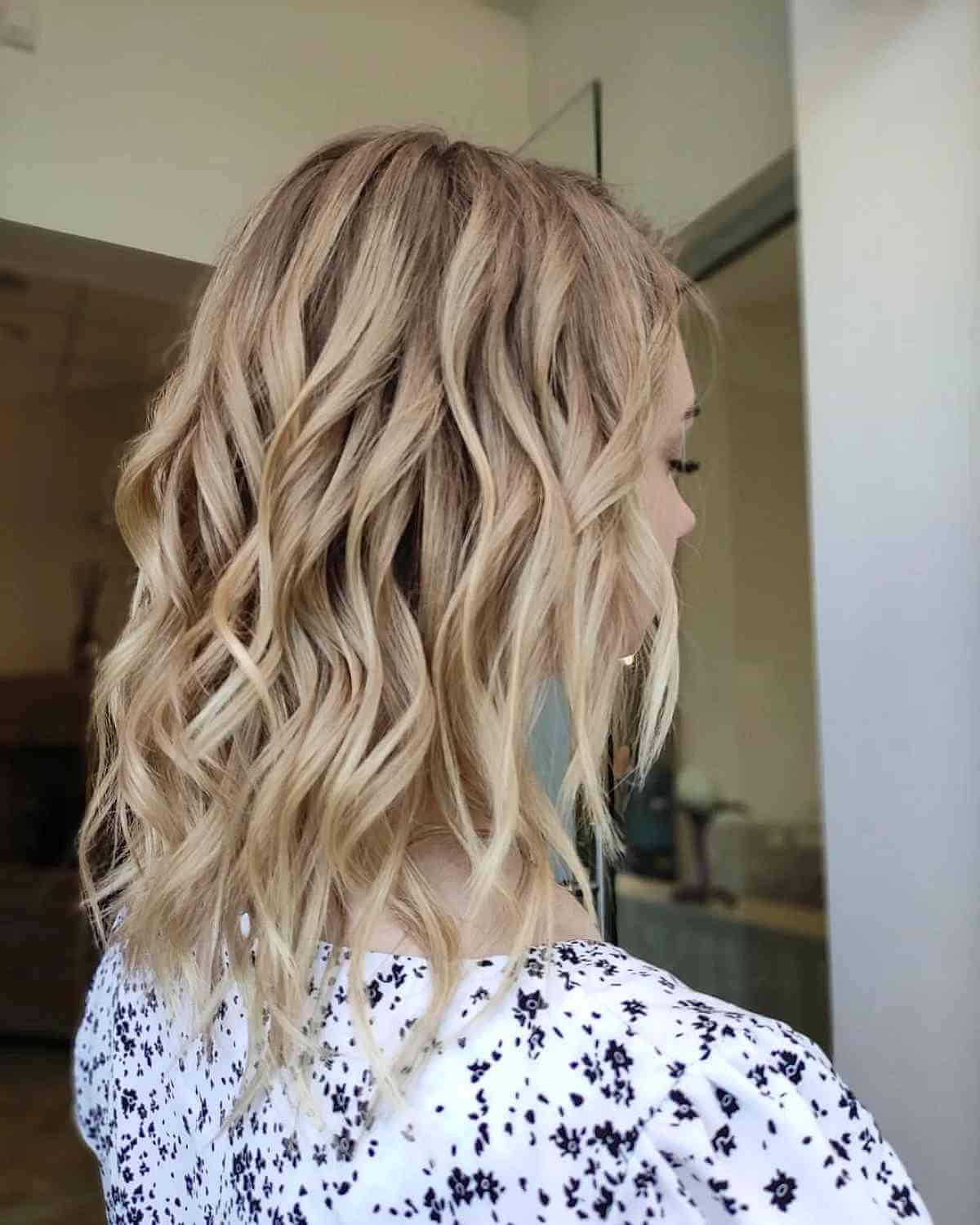 Soft Blonde Wavy Lob with Beach Waves