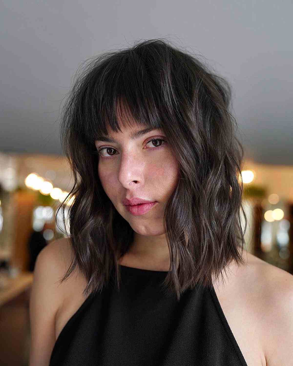 Soft Blunt Textured Lob with Bangs