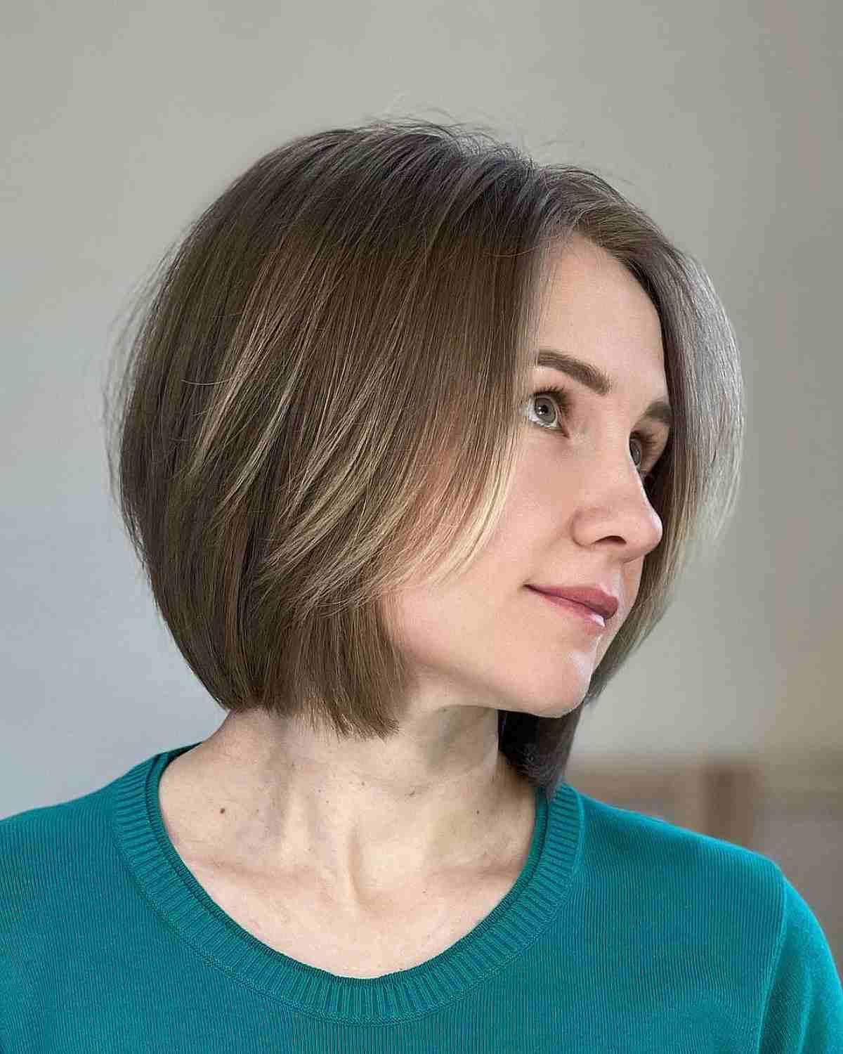 Soft Brunette Chin-Length Layered Bob