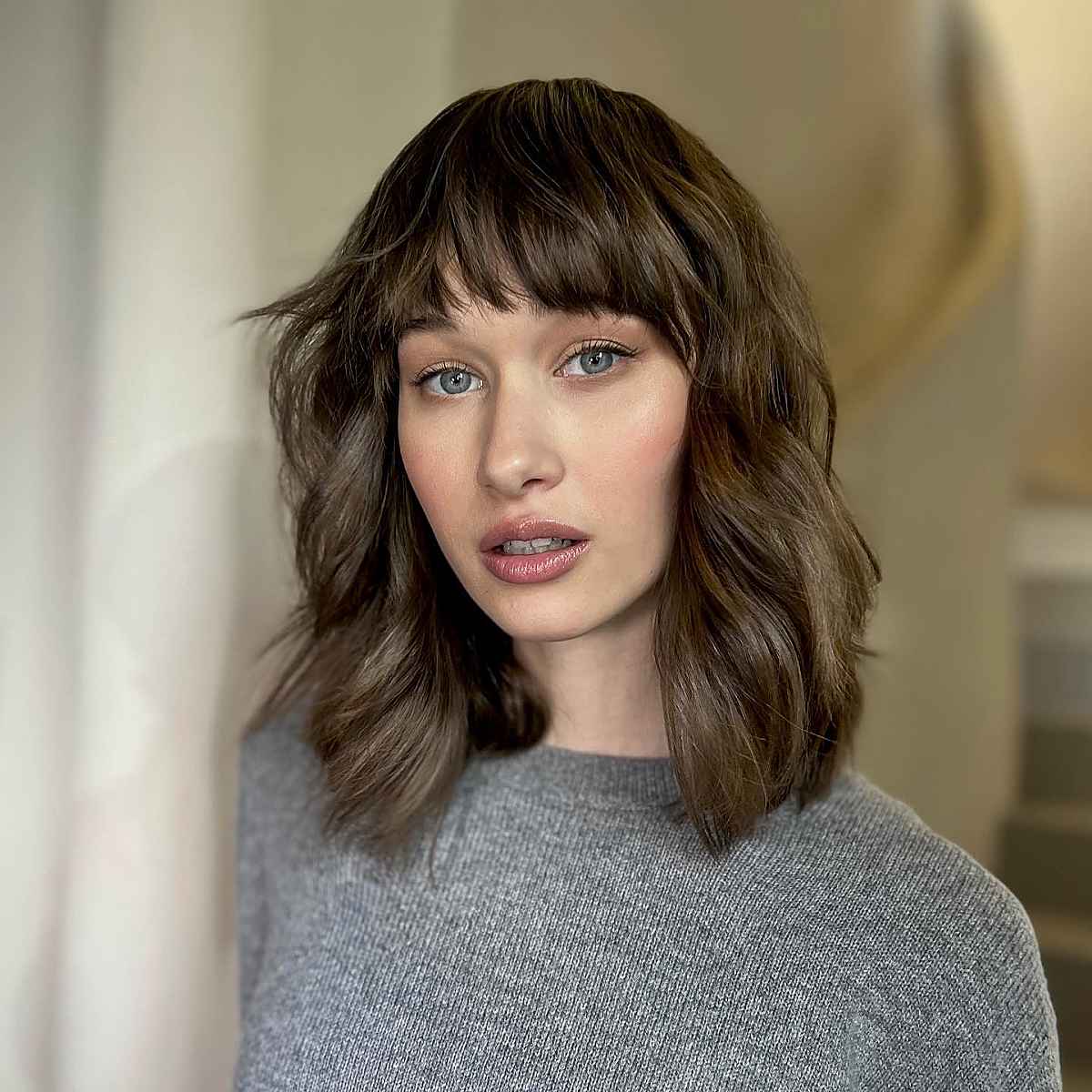 soft shaggy bob with fringe