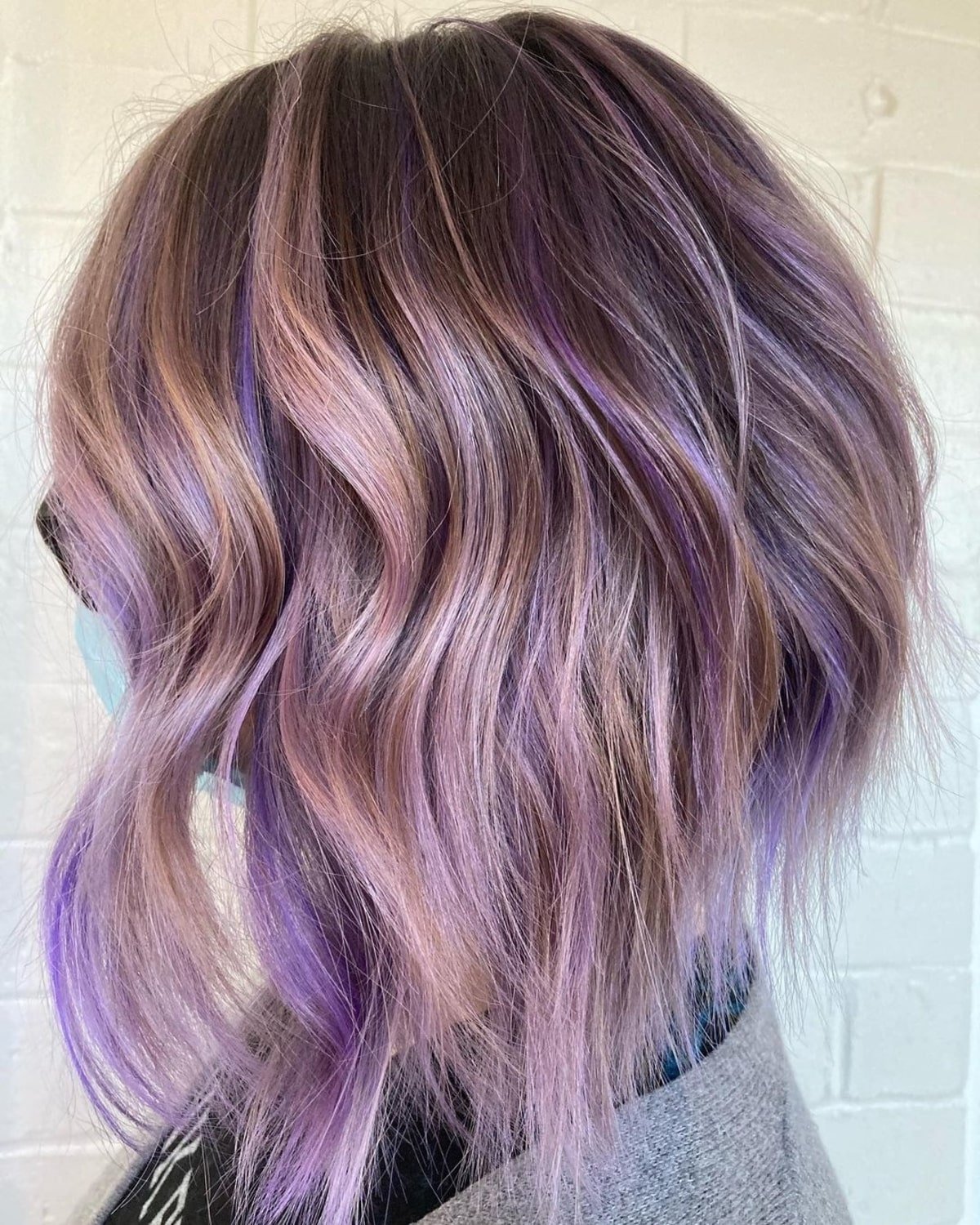 Stacked lob with purple highlights