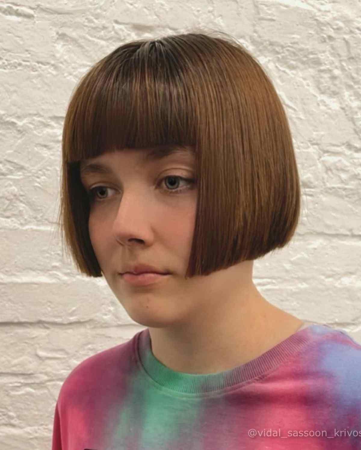 Straight Micro Bob with Blunt Bangs Cut at Ear-Length