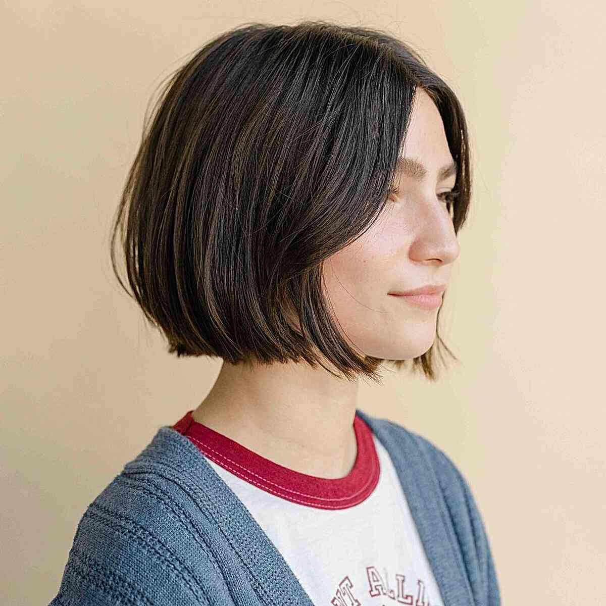 Super Short Bobbed Hair with Face-Framing Center Part