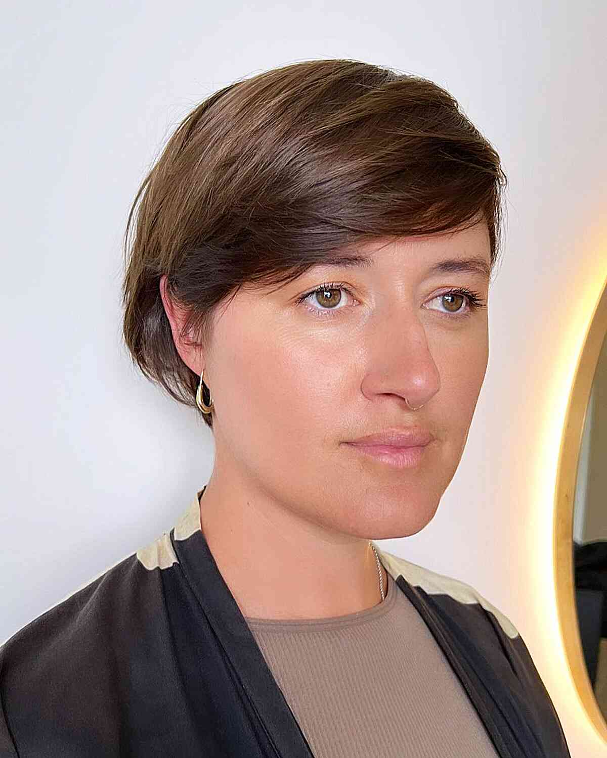 Super Short Bobbed Hair with Side-Swept Fringe