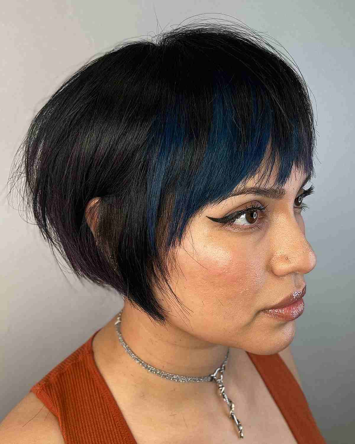 Super Short Undercut Bob with Blue Bangs