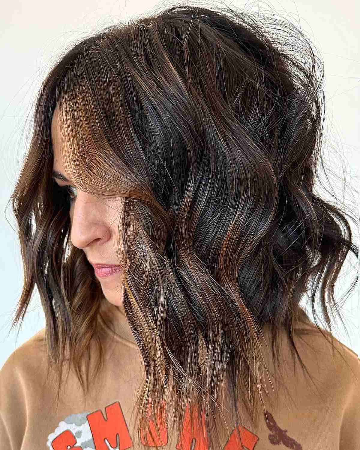 Textured Angled Lob with Balayage