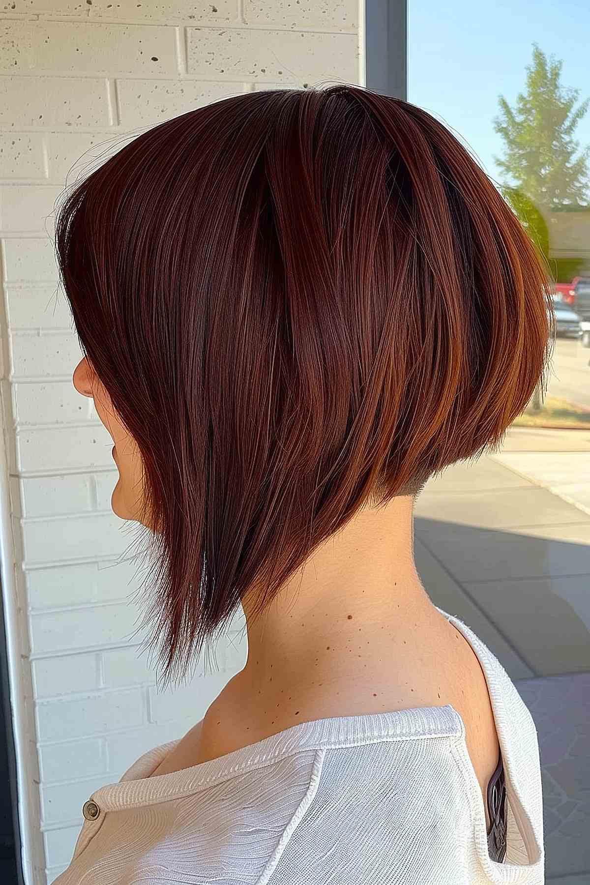 Textured neck length layered inverted bob cut