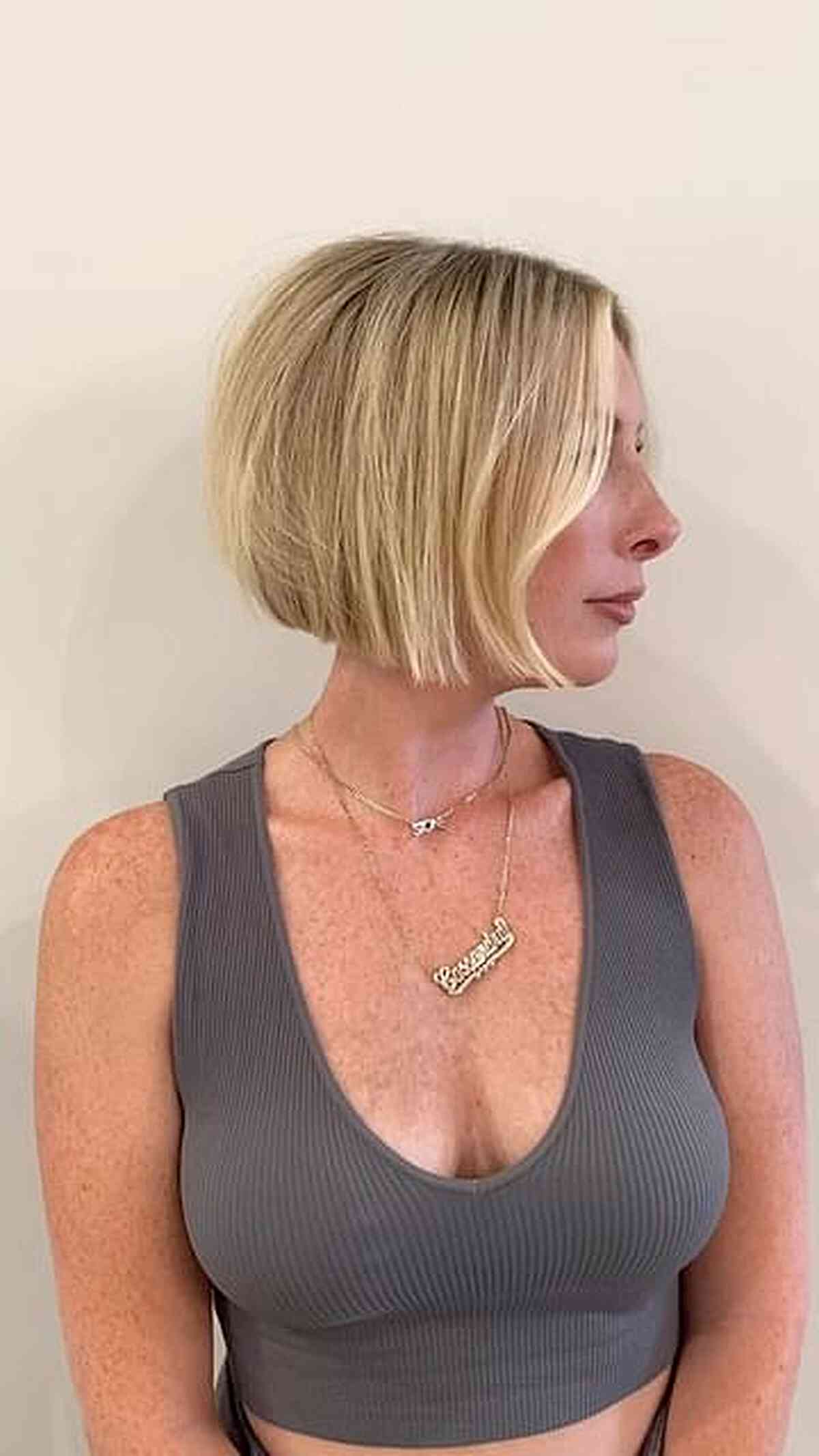 Textured One-Length Blonde Bob