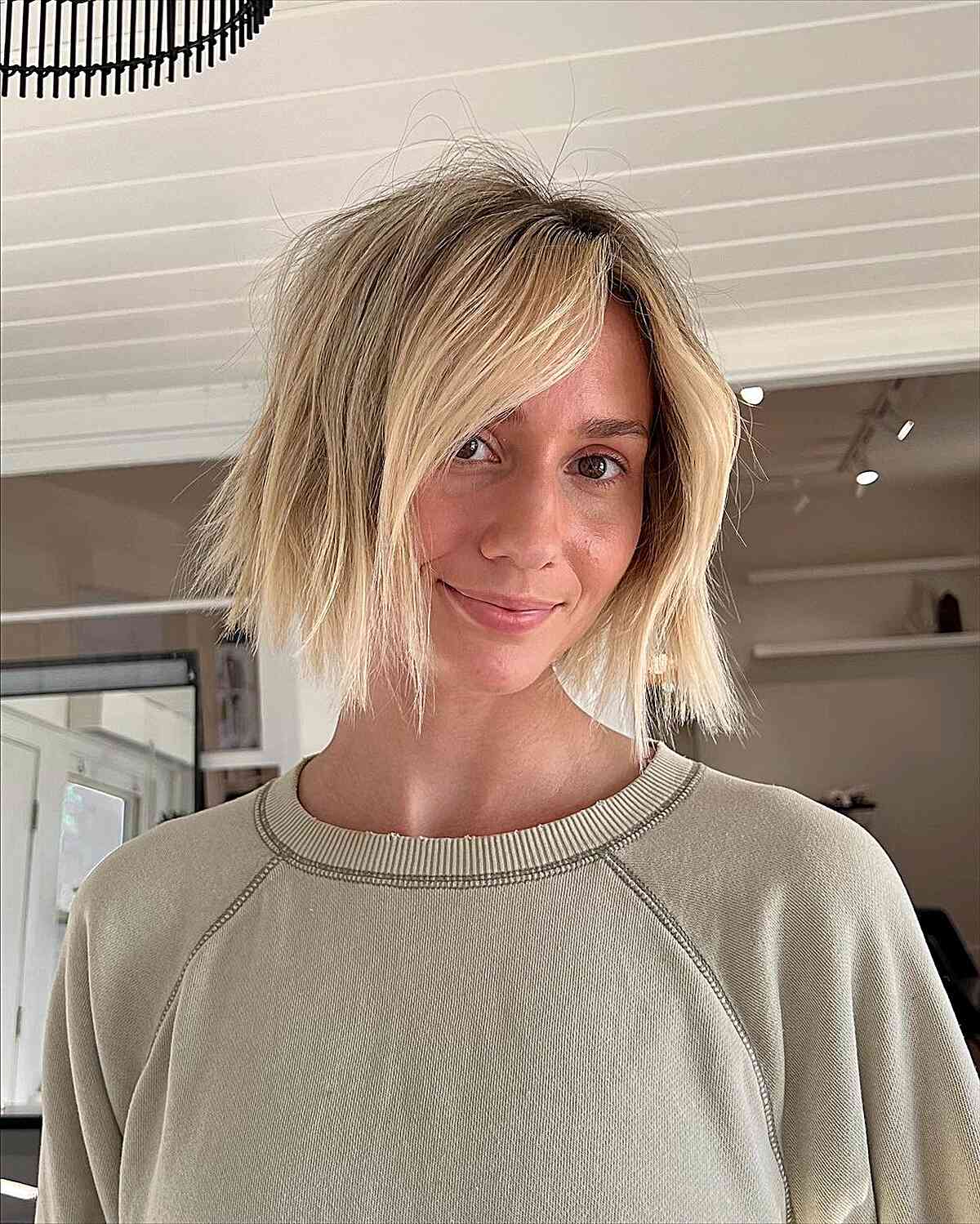 Textured Short Boyfriend Bob with Side Part