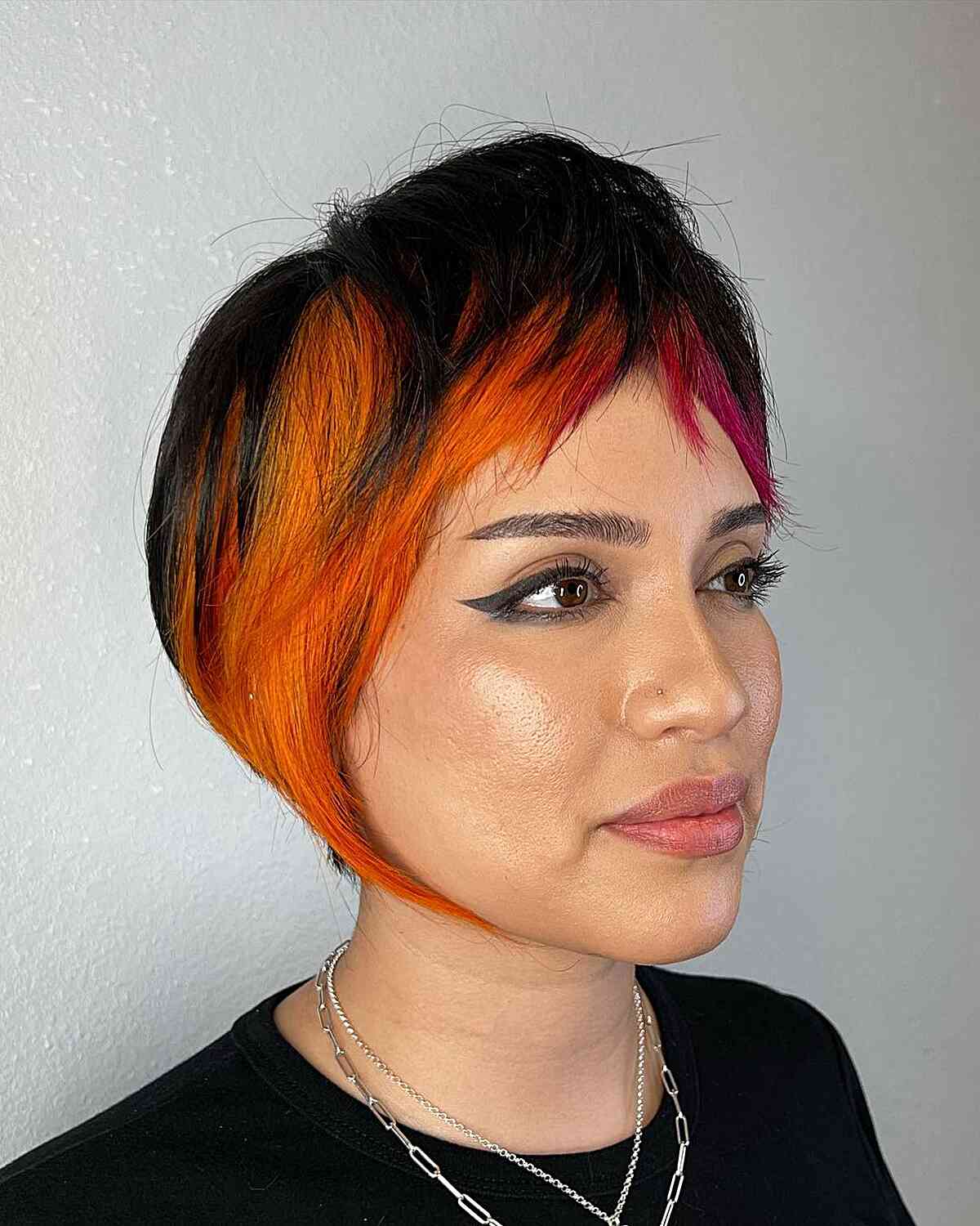 Undercut Shaggy Bob with Amazing Colors and Choppy Bangs