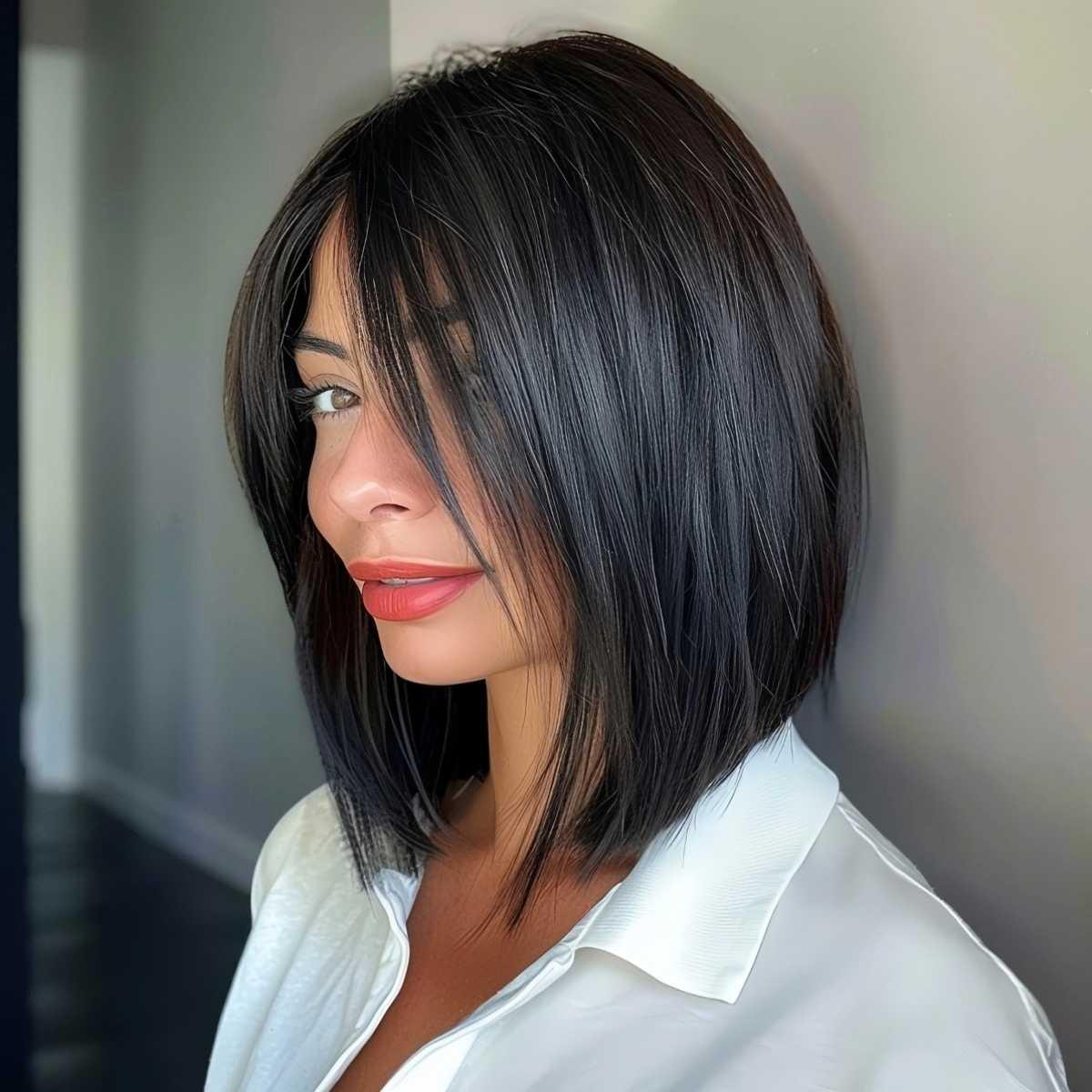 Unique angled bob for medium hair