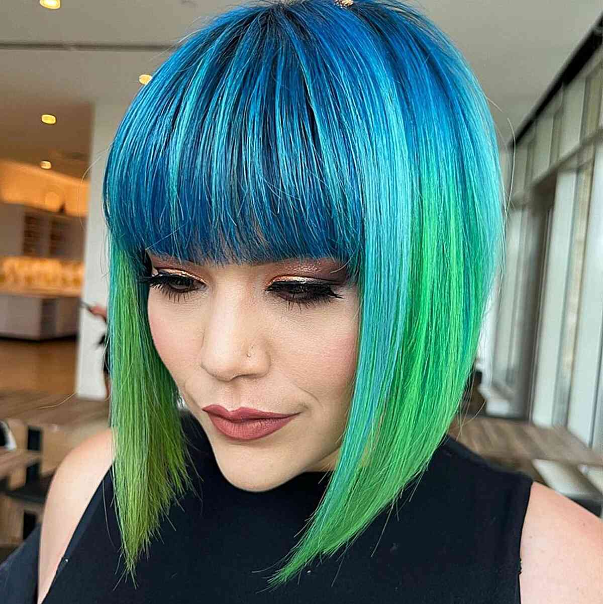 Unique Inverted Bob With Straight Fringe