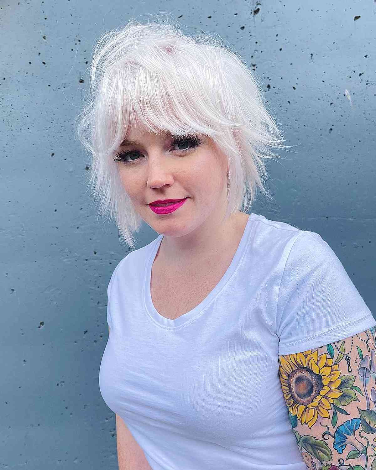 Voluminous & Messy White Shaggy Bob with Fringe