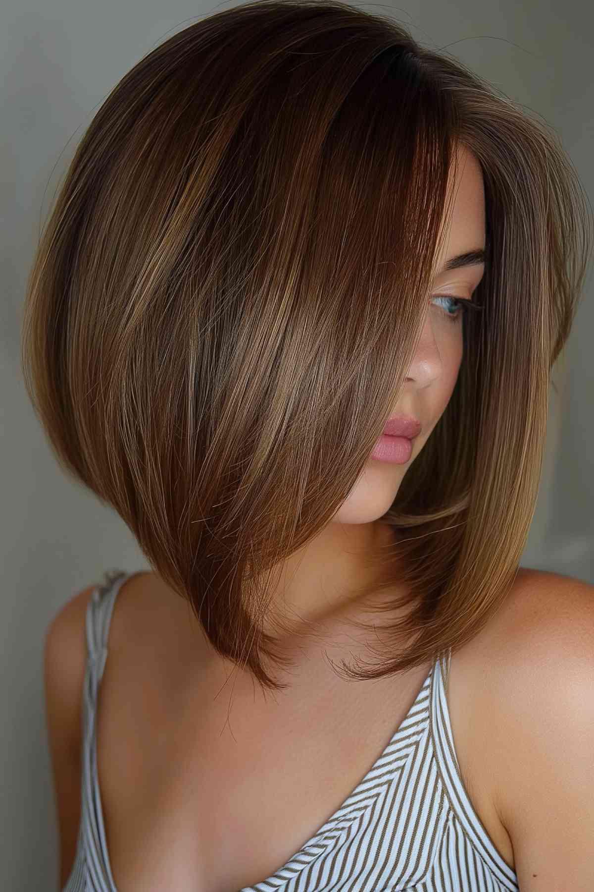 Warm Toned Medium Length A-line Bob for Heart-Shaped Faces