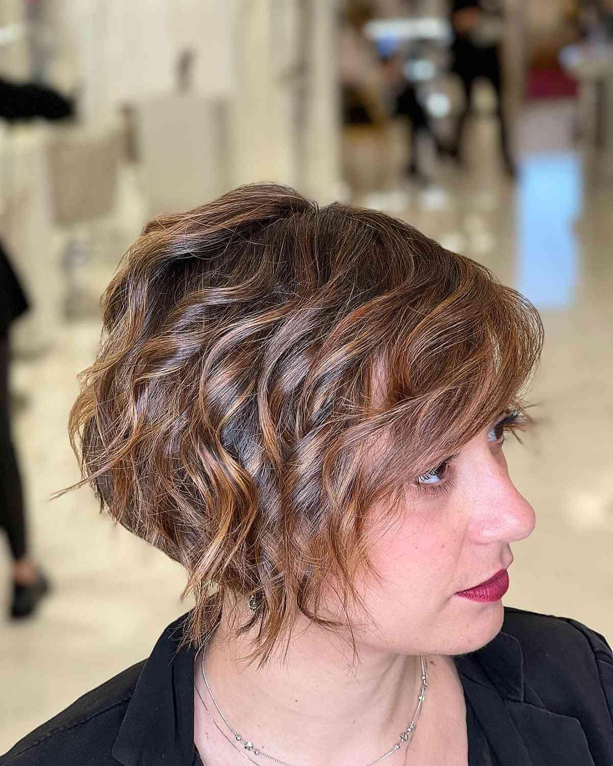 Wavy Bob with Side Bangs at Jaw-Length 