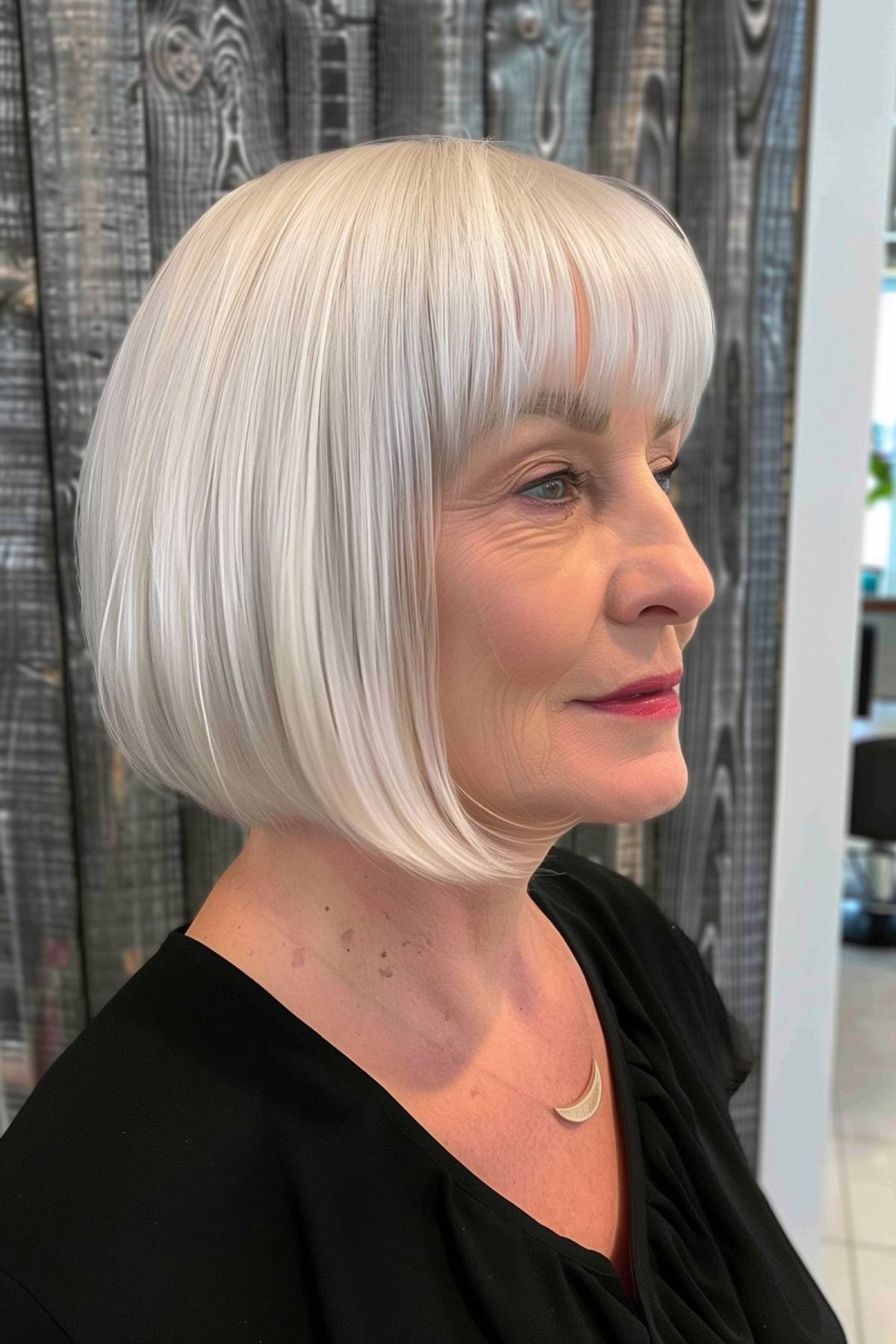 white blunt cut for older women