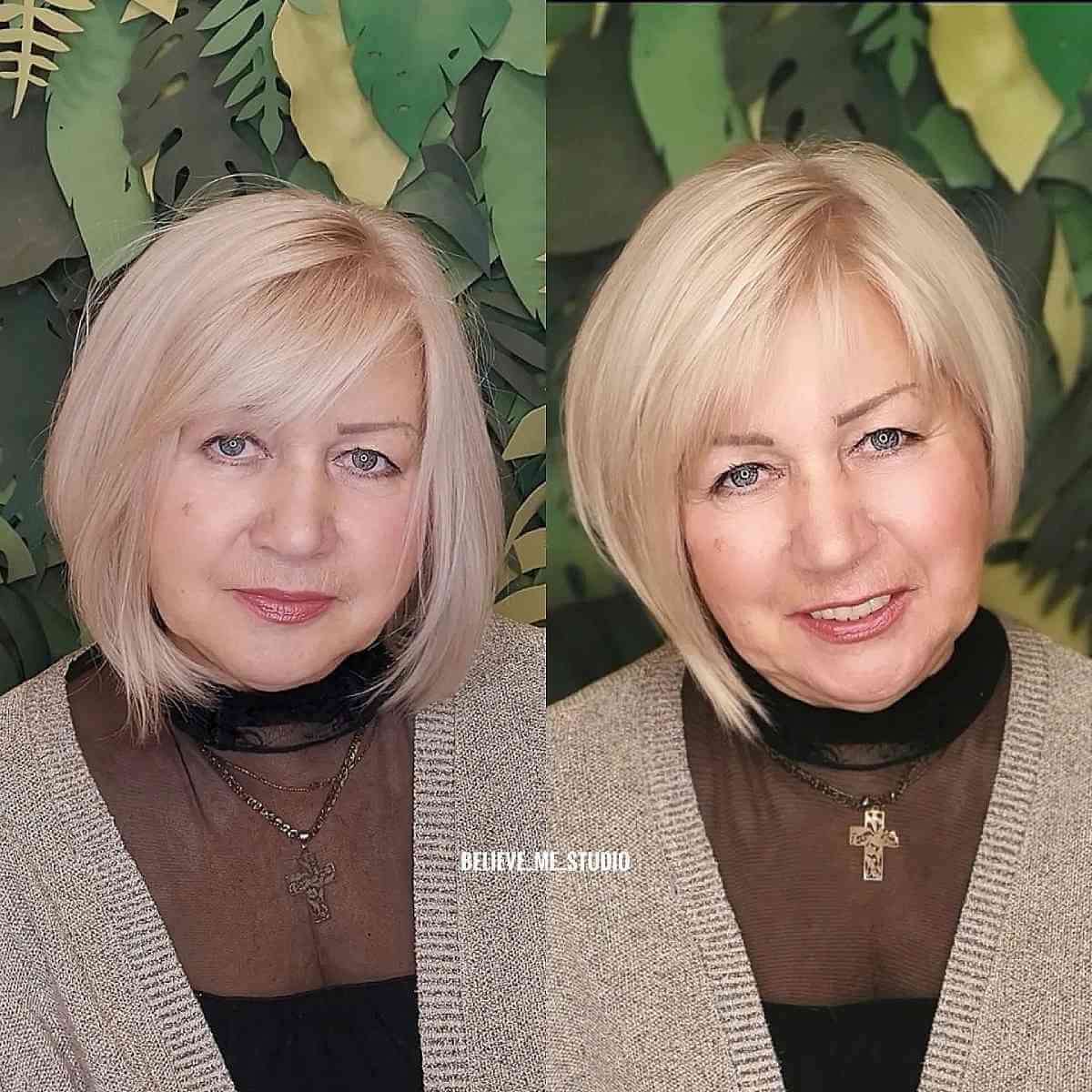 Wispy Asymmetric Bob Cut for Women Over 60