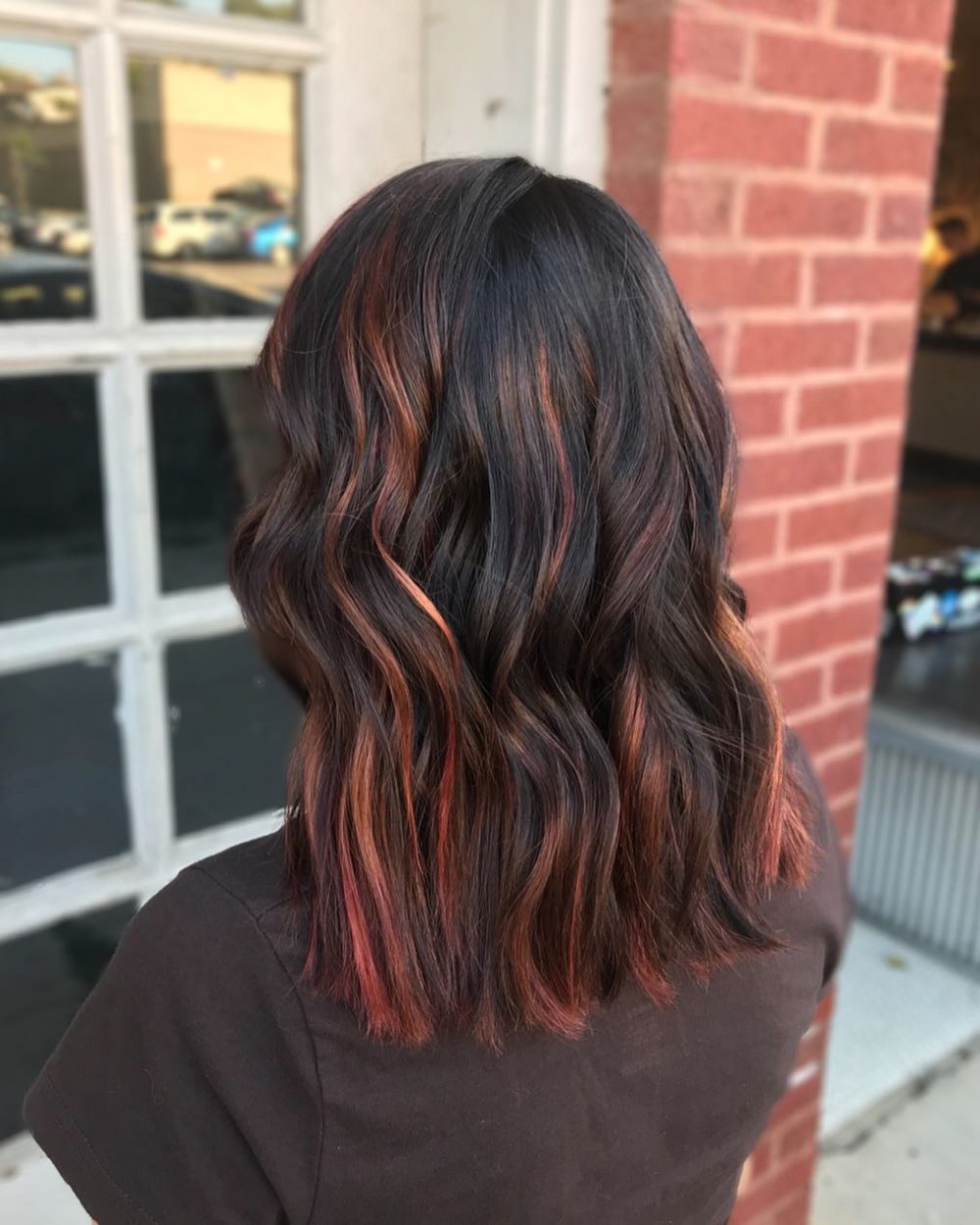 Beautiful Rose Gold Highlights on Black Hair