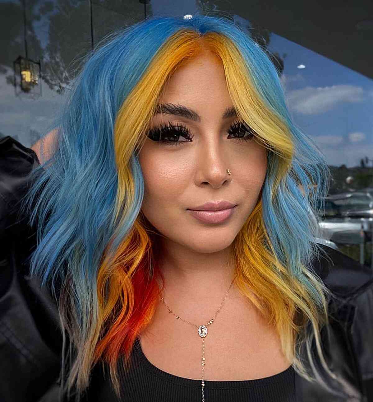 Blue Balayage with Yellow Money Piece