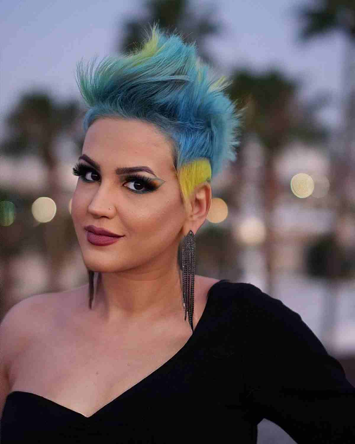 Blue punk hair with yellow tips