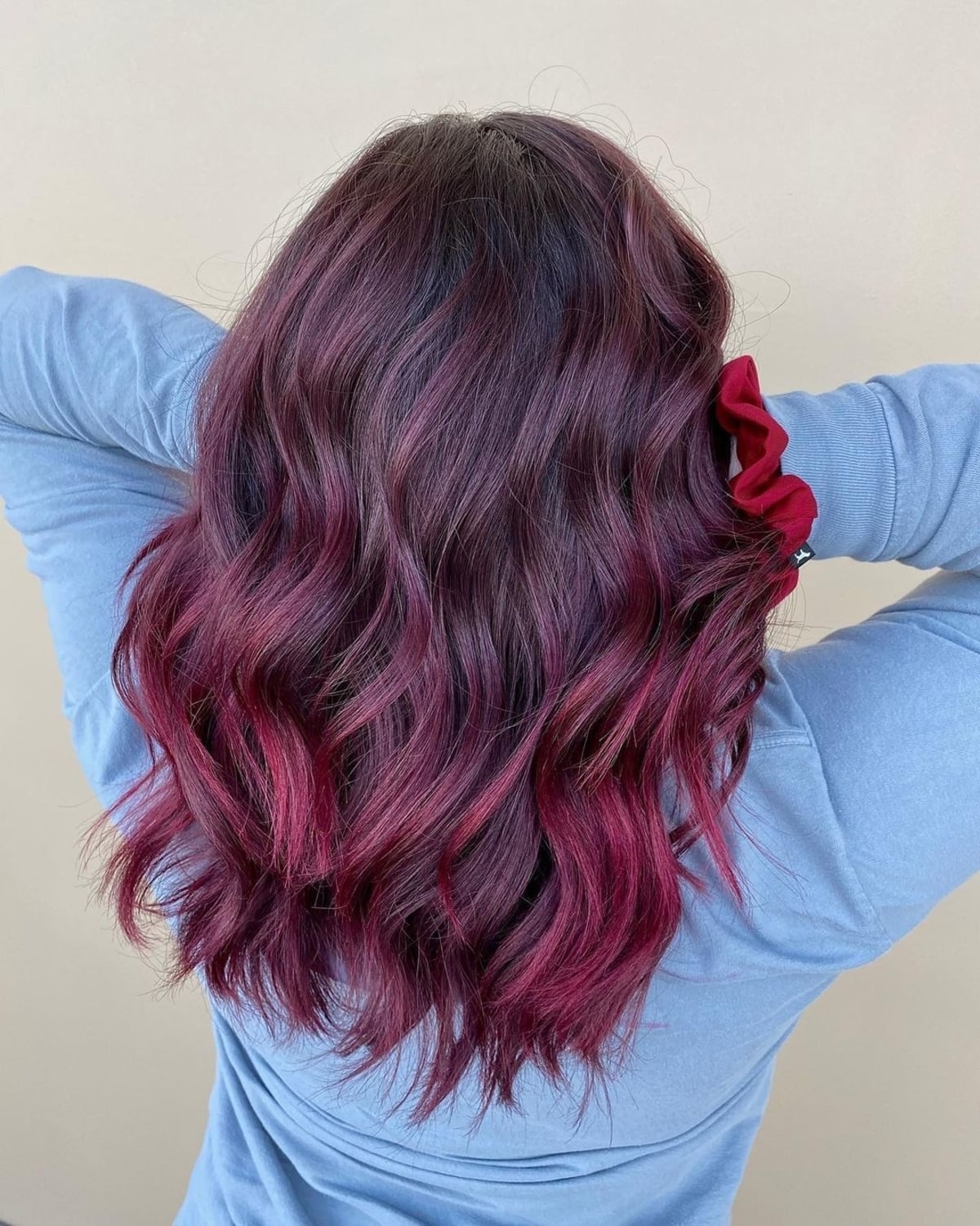 Bright maroon burgundy balayage