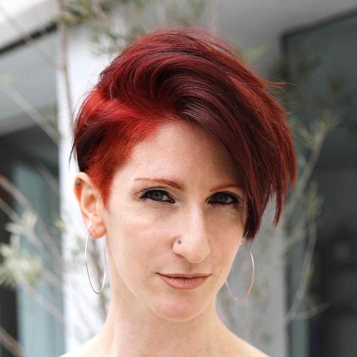 Bright Red Undercut Pixie