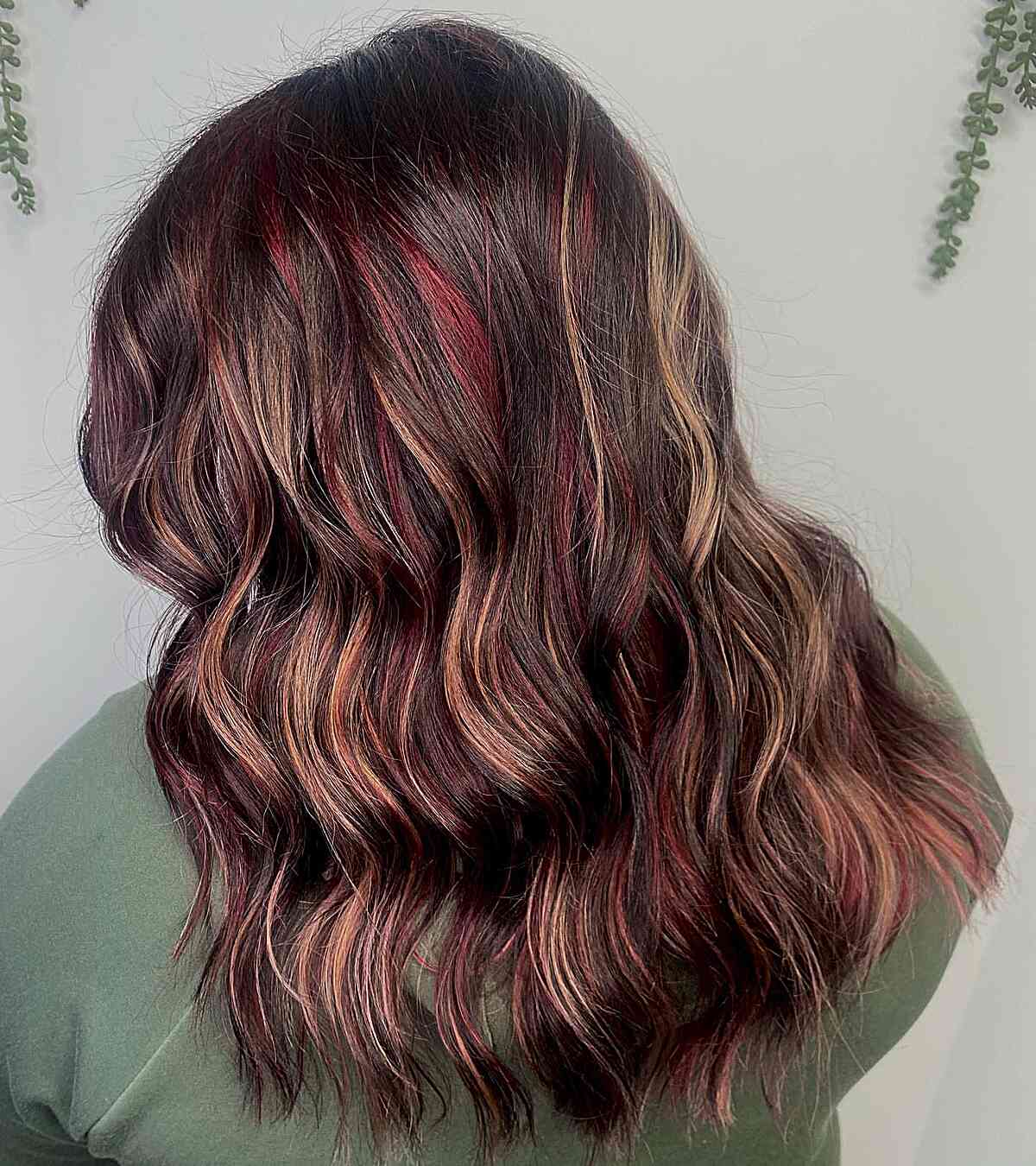 Brownish Red Highlights on Natural Black Hair