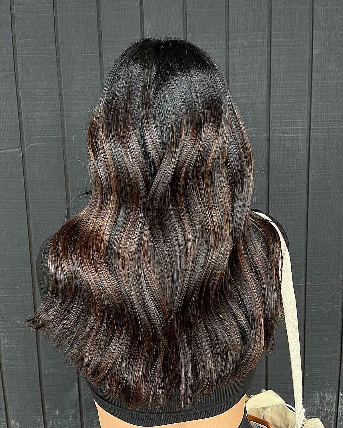 Brunette Subtle Chocolate Balayage Highlights on Long-Length Dark Hair