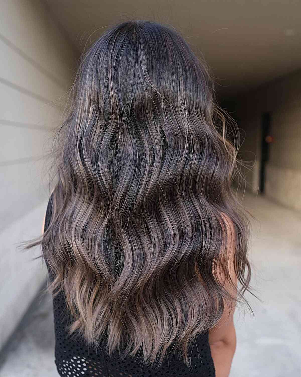 Cool Ash Brown Balayage with Long-Length Soft Waves