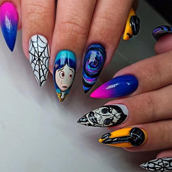 Coraline Halloween Nail Designs