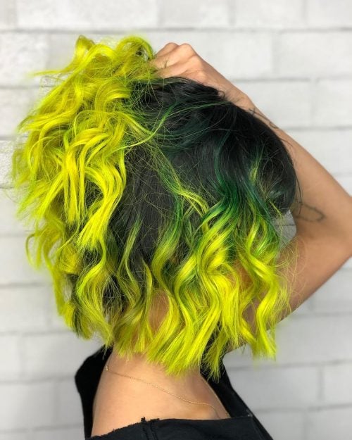 Curly bob with greenish yellow color