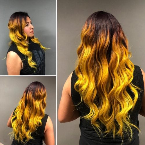 Curly Hair with Ombre from brown to yellow