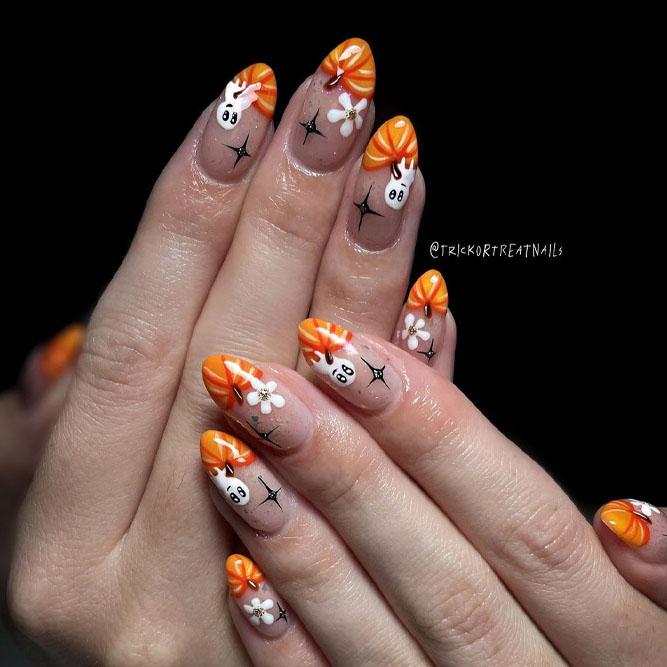 Cute Pumpkin Halloween Nails