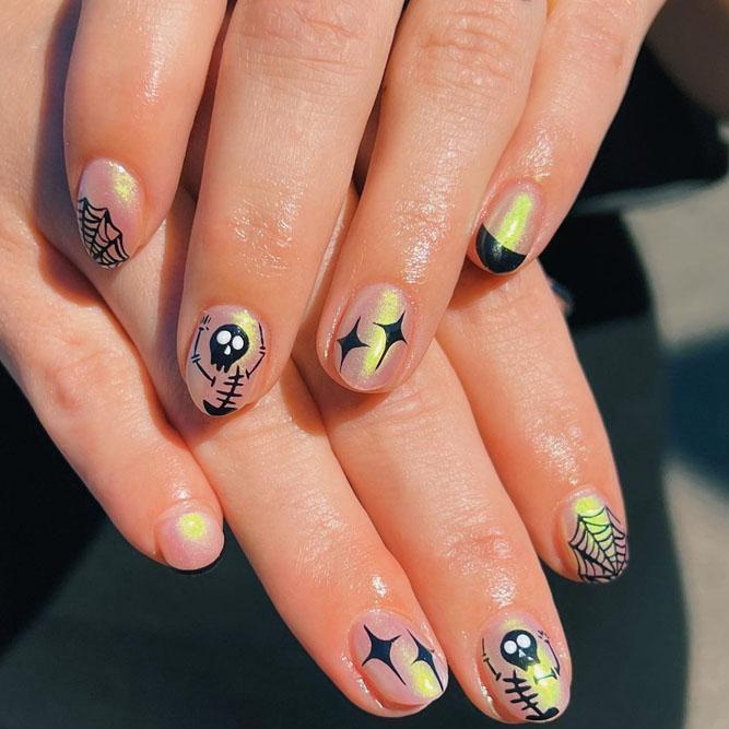 Dancing Skeletons Halloween Nail Design