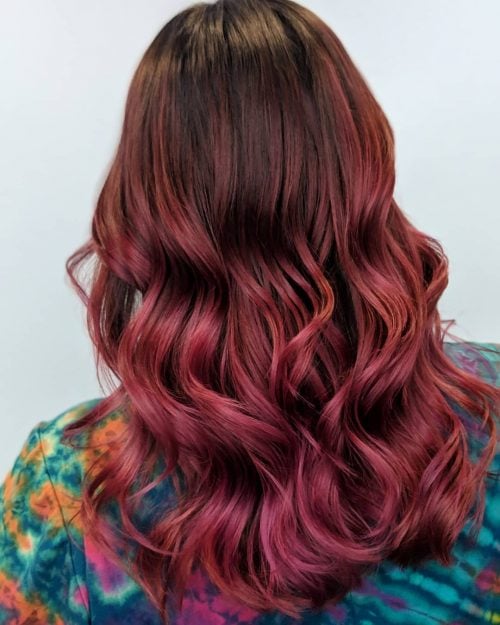 Dark Brown to Raspberry Red Ombre Hair