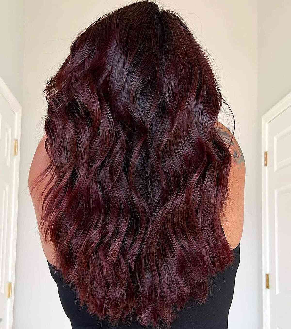 Dimensional Autumn Maroon Plum on Mid-Length Hair