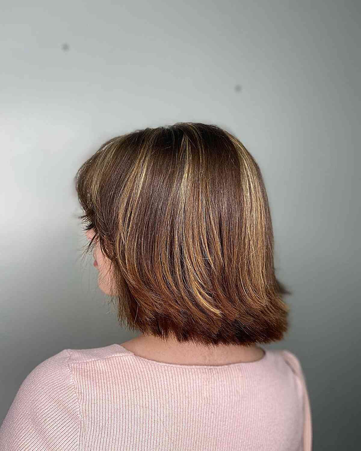 Dimensional Honey Caramel Partial Highlights for Short Hair