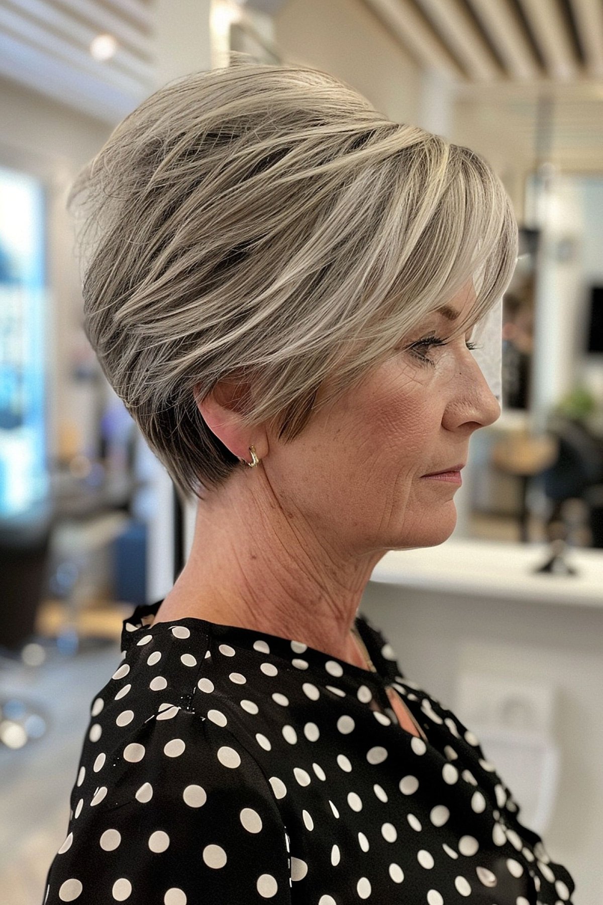 Feathered pixie bob for women over 50