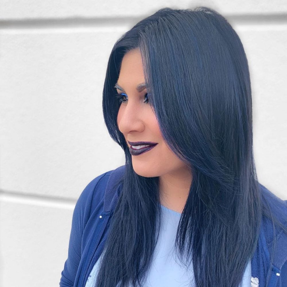 Flattering Dark Sapphire Blue Hair Color