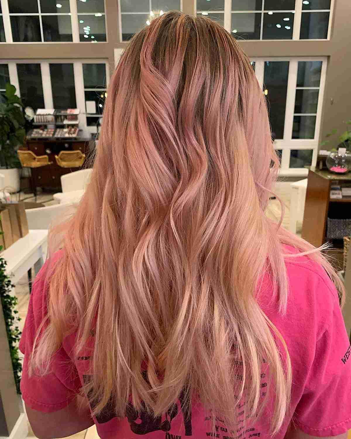 Golden Blonde with Subtle Rose Gold Balayage Highlights