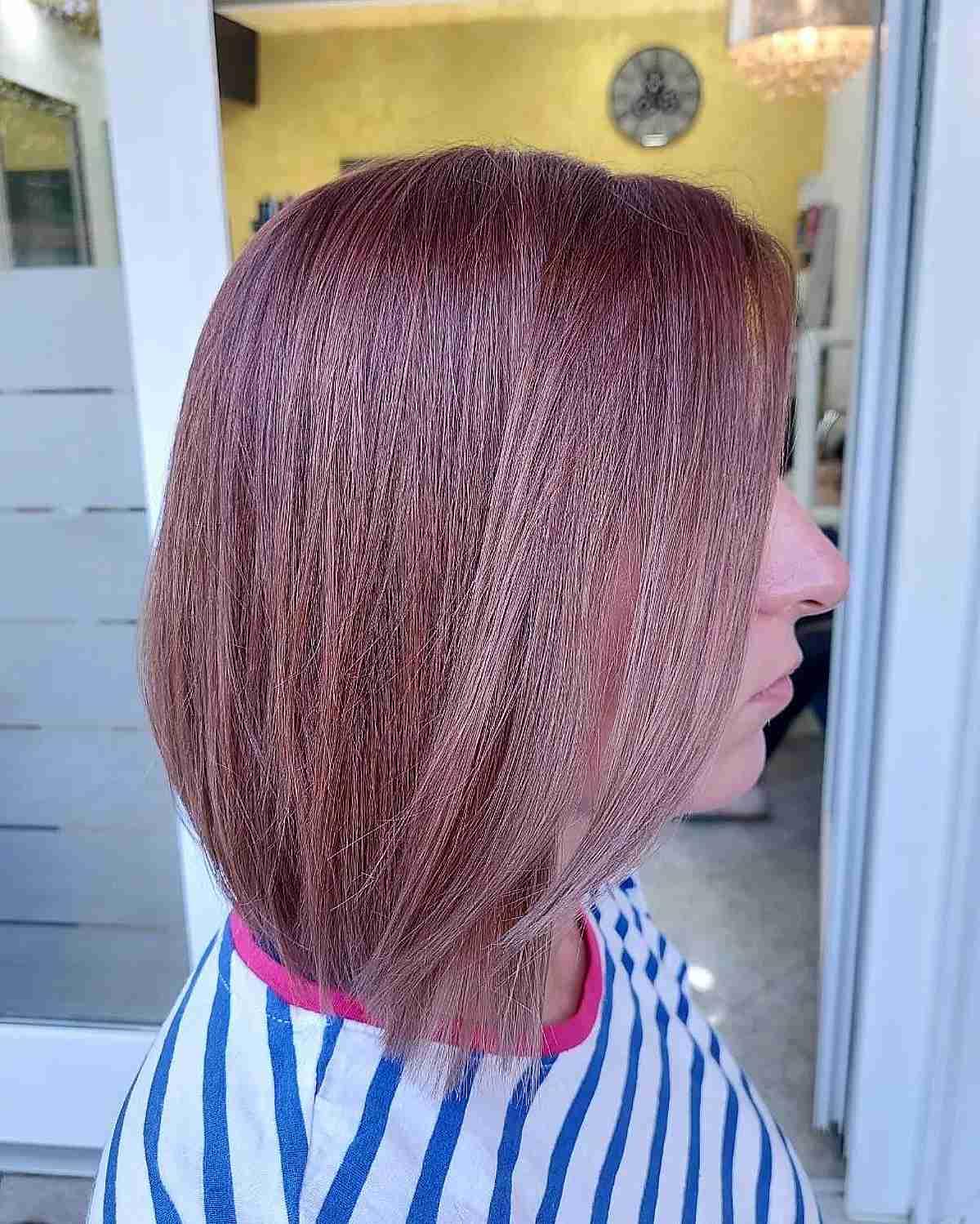 Light Golden Cherry Rose Gold Balayage Hue on a Lob