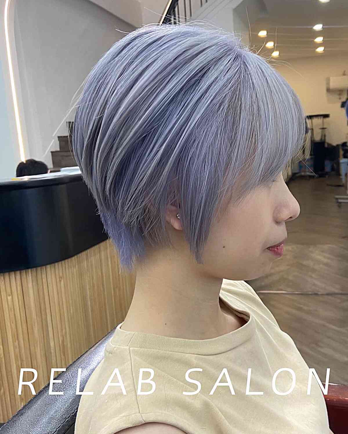 Light Purplish Pastel Blue Short Bob with Bangs