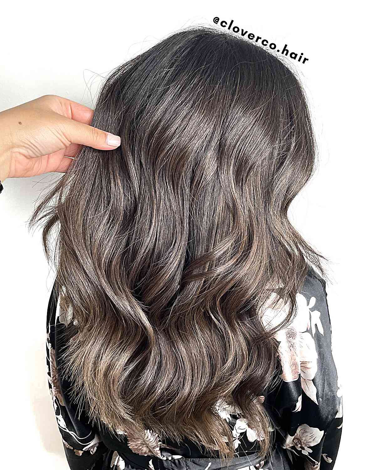 Low-Maintenance Ash Mushroom Brown Balayage for Mid-Long Wavy Hair