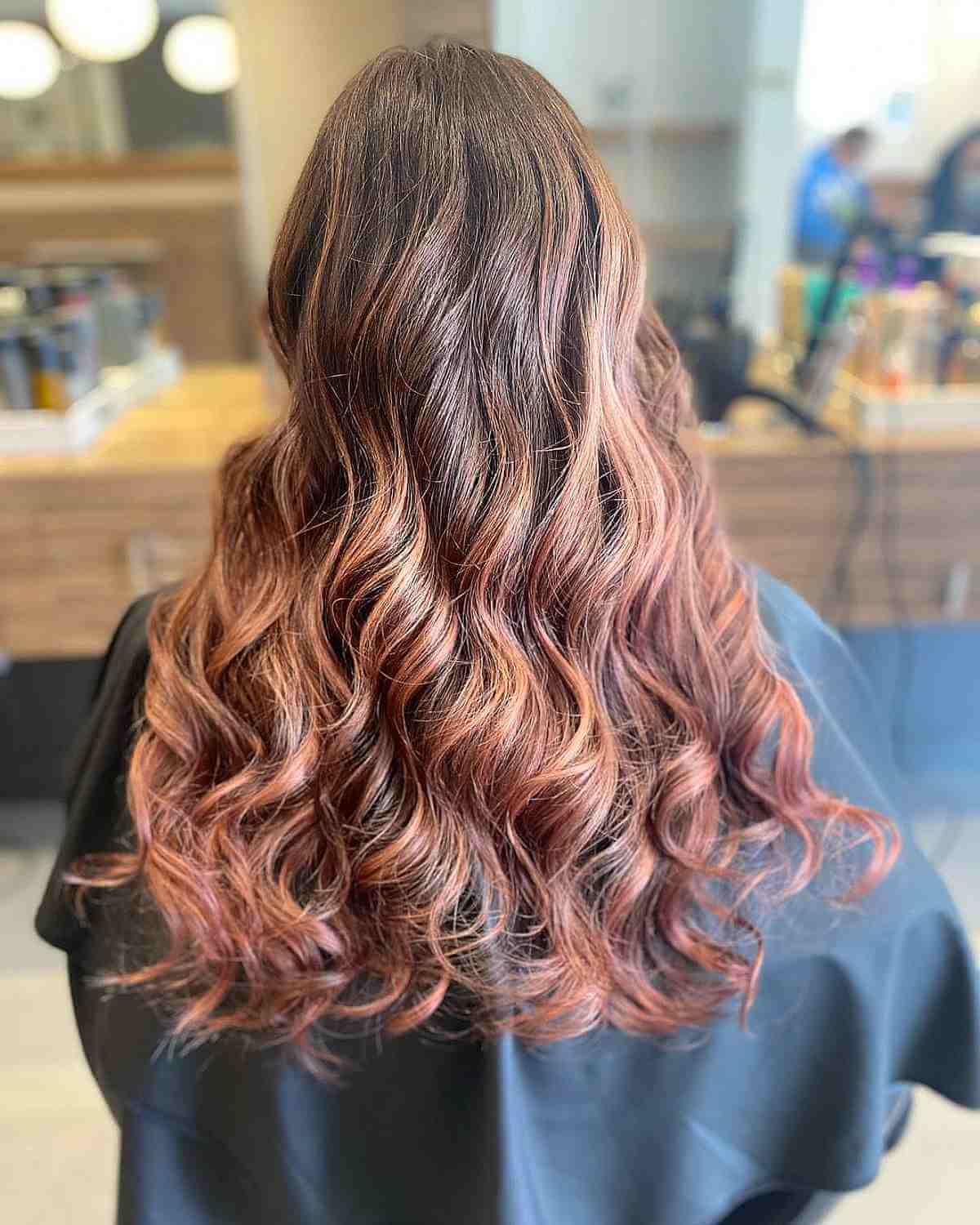 Low-Maintenance Rose Gold Balayage on Dark Hair